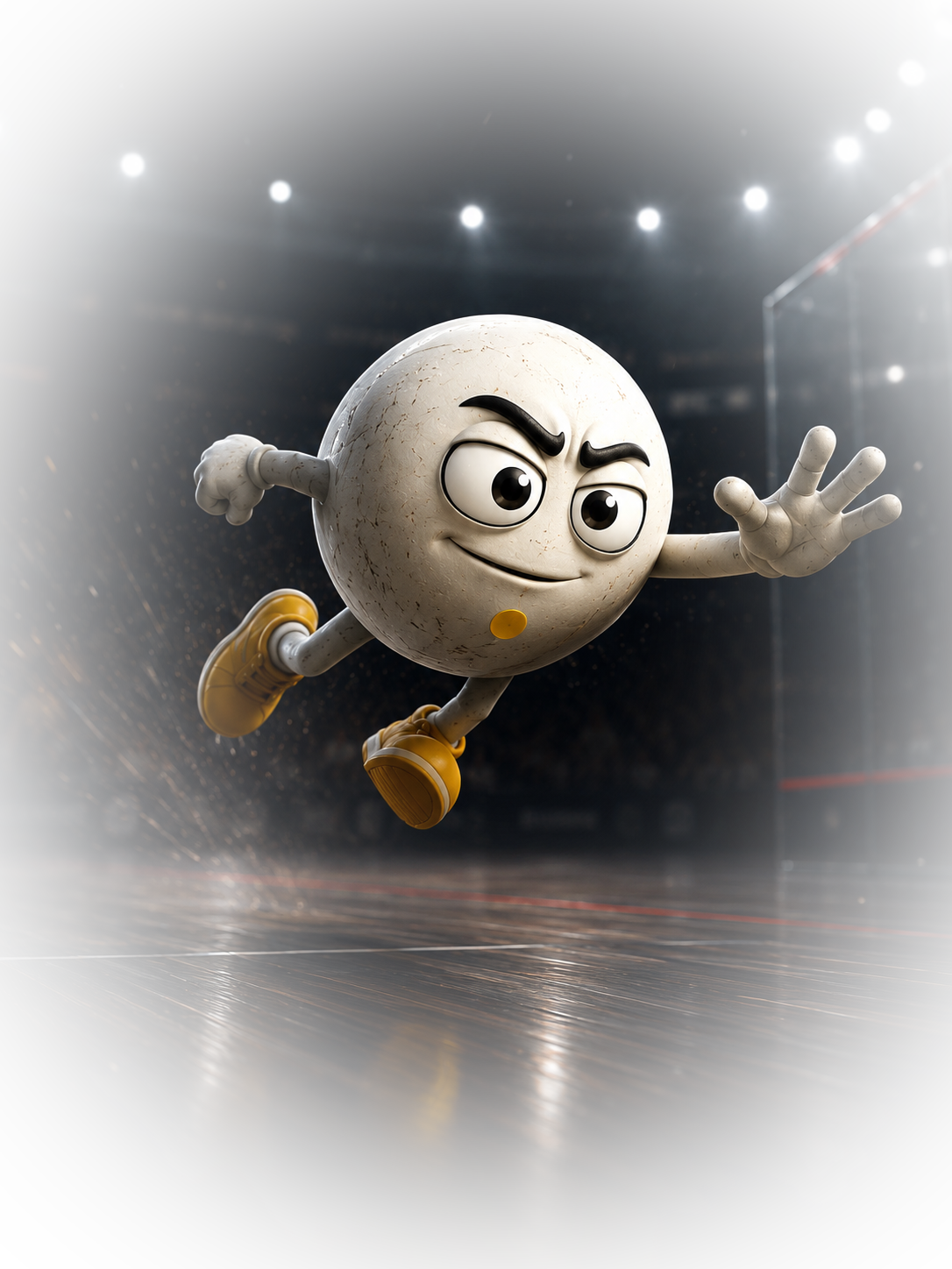 Nick The Ball running with a squash racket